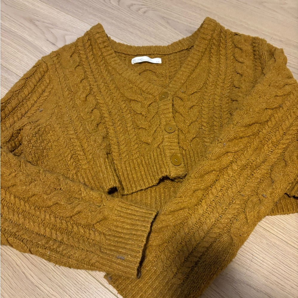 Oak + Fort XS cropped cardigan knit cable